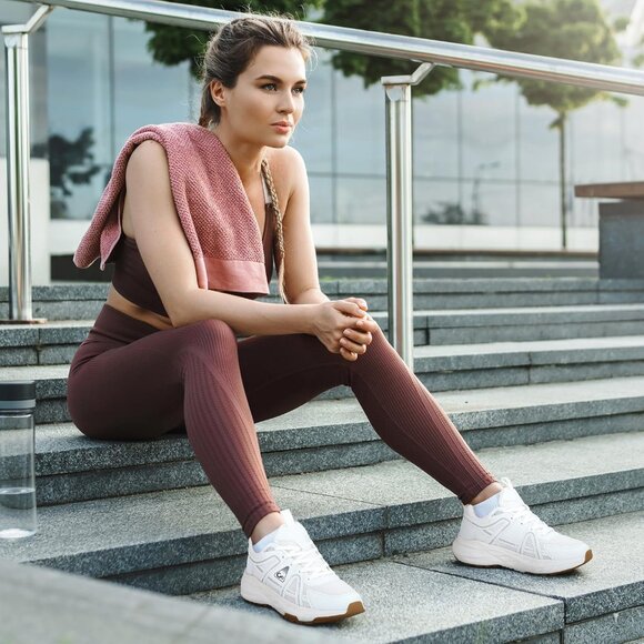 Women's Beige White Running Workout Sports Training Athletic Sneakers Shoes - Picture 3 of 7